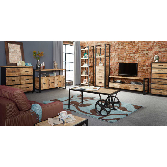 Romarin Cart Coffee Table In Reclaimed Wood And Metal Frame