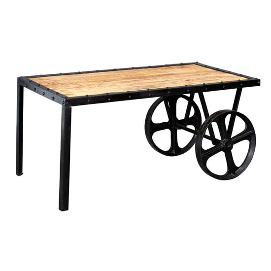 Romarin Cart Coffee Table In Reclaimed Wood And Metal Frame