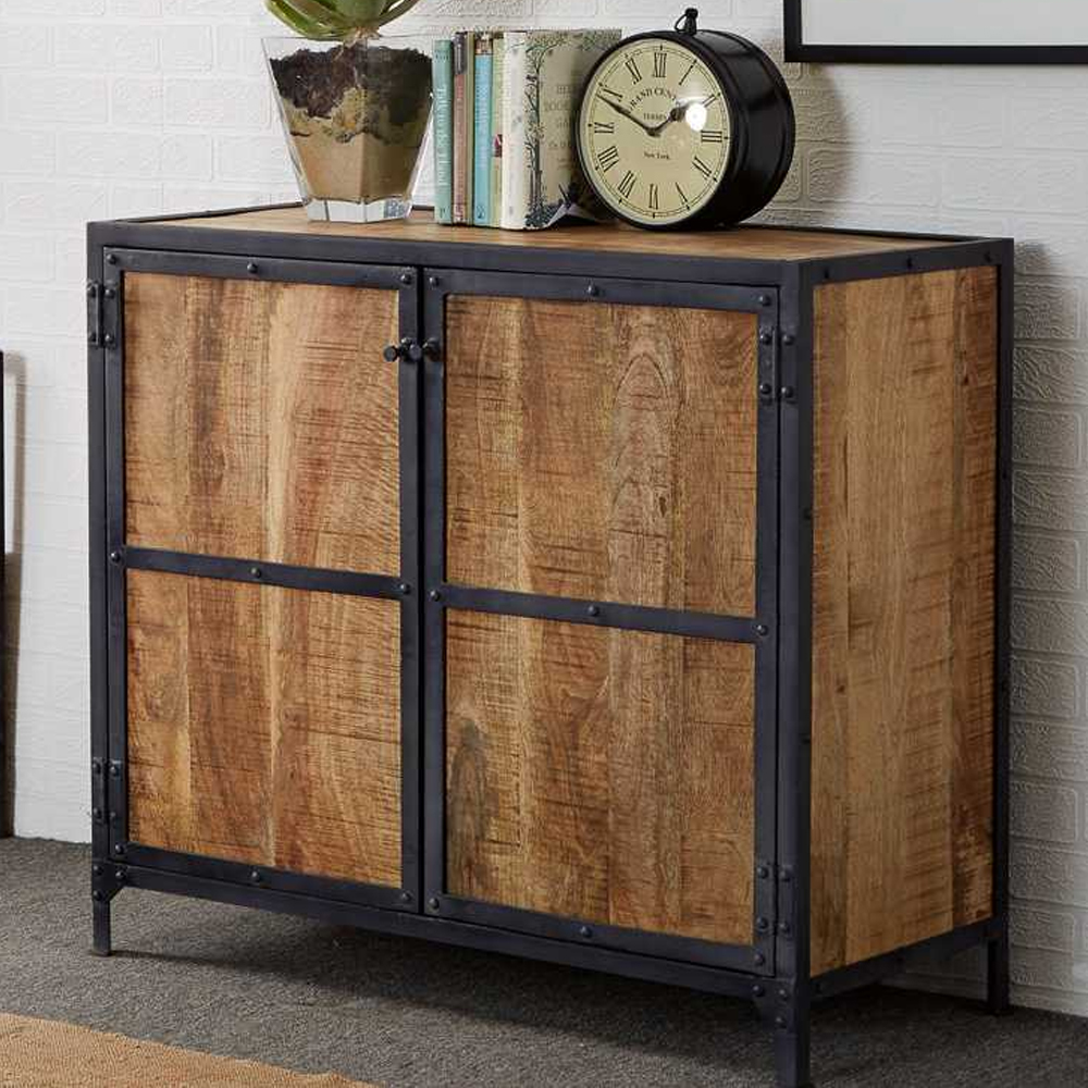 Romarin Compact Sideboard In Reclaimed Wood And Metal Frame