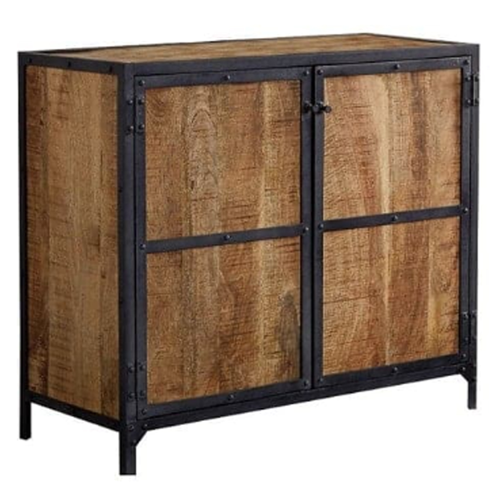 Romarin Compact Sideboard In Reclaimed Wood And Metal Frame