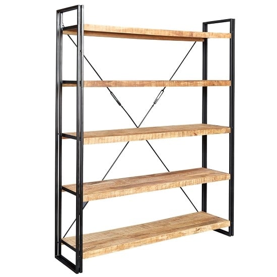 View Clio wide bookcase in reclaimed wood and metal frame