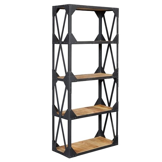 Romarin Large Bookcase In Reclaimed Wood And Metal Frame_2
