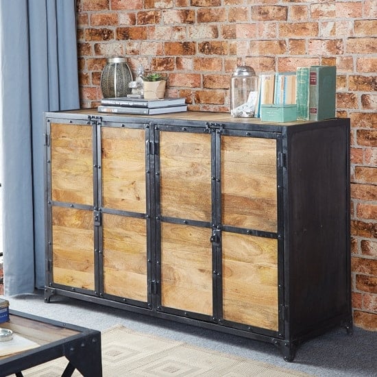 Product photograph of Romarin Wooden Sideboard In Reclaimed Wood And Metal Frame from Furniture in Fashion