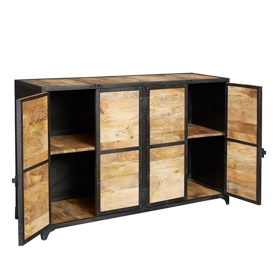 Romarin Wooden Sideboard In Reclaimed Wood And Metal Frame