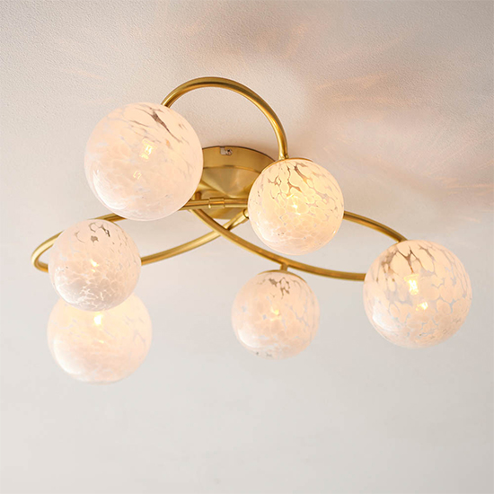 Product photograph of Rome Confetti Glass 6 Lights Semi-flush Ceiling Light In Brass from Furniture in Fashion