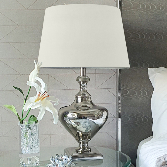 Rome Drum-Shaped Grey Shade Table Lamp With Nickel Chrome Base thumbnail