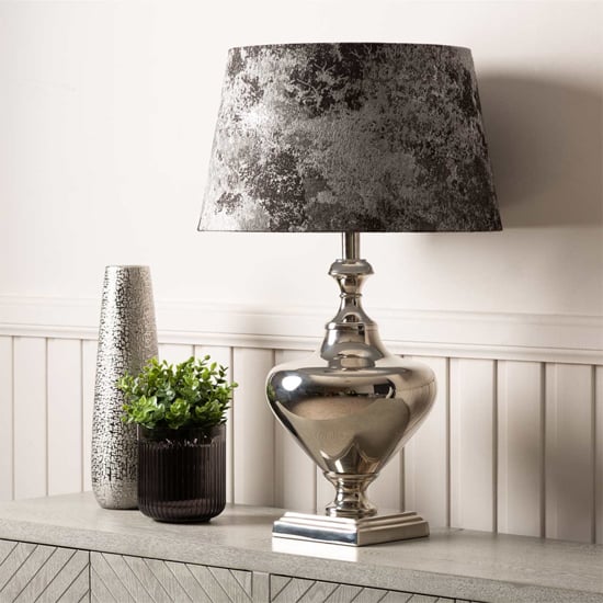 Photo of Rome linen empire shade table lamp with nickel plated base