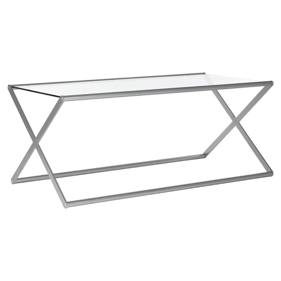 Photo of Romelo clear glass coffee table with satin nickel frame