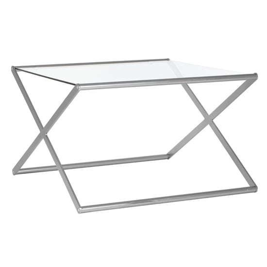 Product photograph of Romelo Square Clear Glass Coffee Table With Satin Nickel Frame from Furniture in Fashion