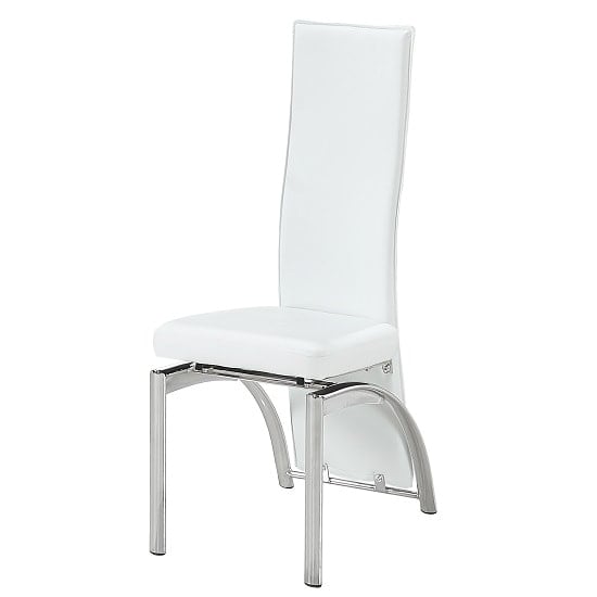 Romeo Dining Chair In White Faux Leather With Chrome Legs