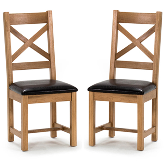 Romero Cross Back Natural Wooden Dining Chairs In Pair