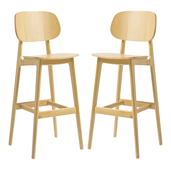 Photo of Romney natural oak wooden bar stools in pair