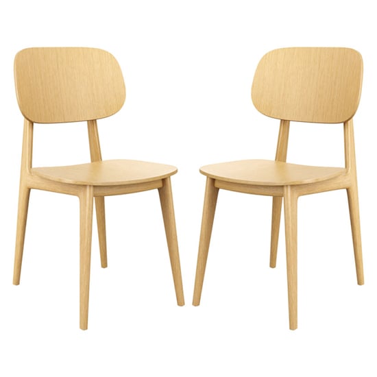 Romney Natural Oak Wooden Dining Chairs In Pair