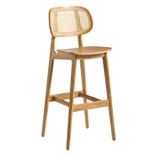 Romney Natural Rattan Back Wooden Bar Stool In Natural Oak