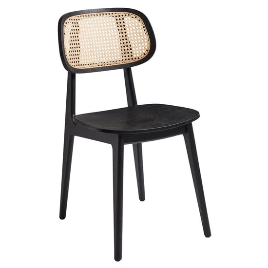 Product photograph of Romney Natural Rattan Back Wooden Dining Chair In Satin Black from Furniture in Fashion