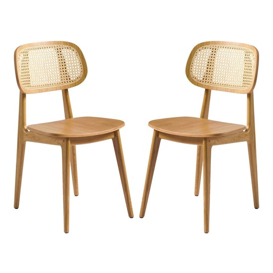 Romney Natural Rattan Wooden Dining Chairs In Pair