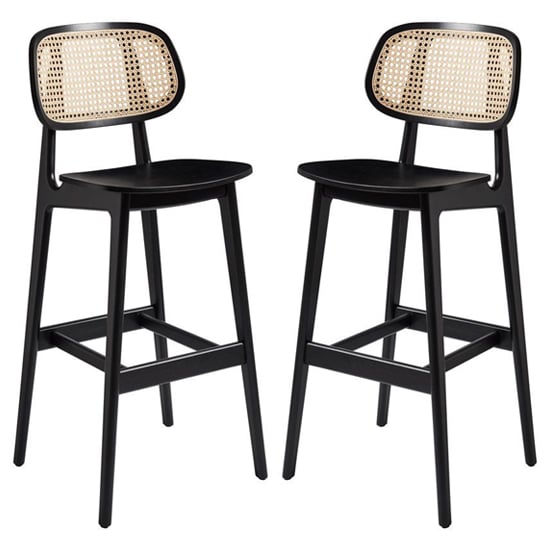 Read more about Romney satin black wooden bar stools in pair