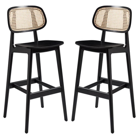 Product photograph of Romney Satin Black Wooden Bar Stools In Pair from Furniture in Fashion