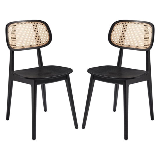 Read more about Romney satin black wooden dining chairs in pair