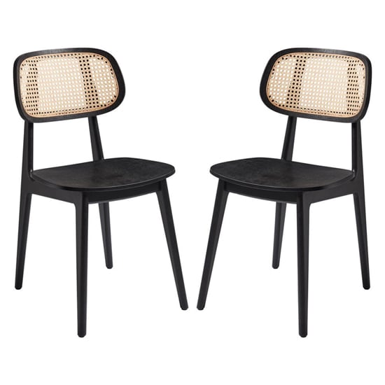 Read more about Romney satin black wooden dining chairs in pair
