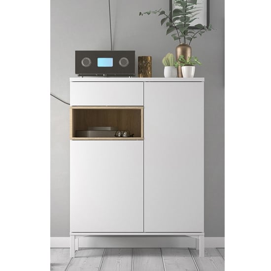Read more about Romtree wooden 2 doors 1 drawer highboard in white and oak