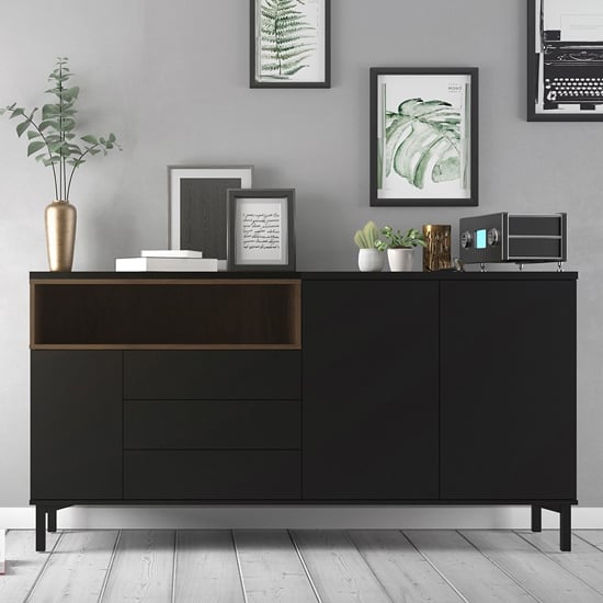 Read more about Romtree wooden 3 doors 3 drawers sideboard in black and walnut