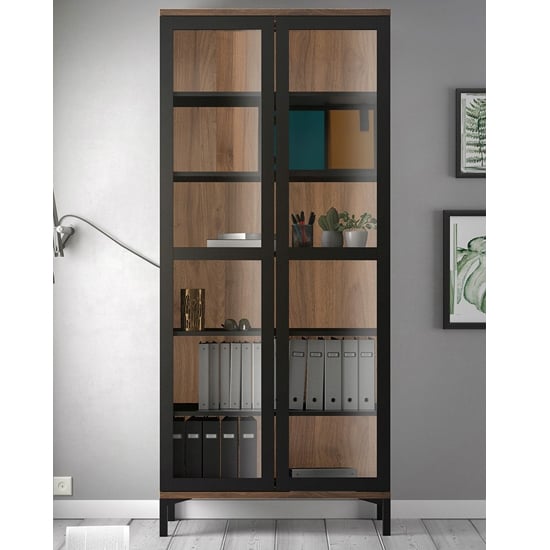 Product photograph of Romtree 2 Doors Display Cabinet In Black And Walnut from Furniture in Fashion