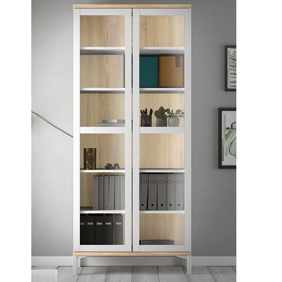 Product photograph of Romtree 2 Doors Display Cabinet In White And Oak from Furniture in Fashion