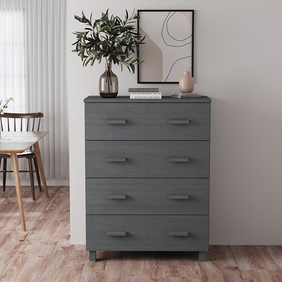 Read more about Ronen pine wood chest of 4 drawers in dark grey