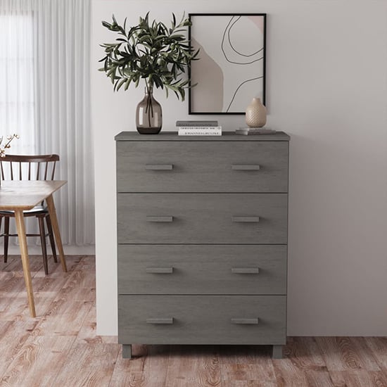 Read more about Ronen pine wood chest of 4 drawers in light grey