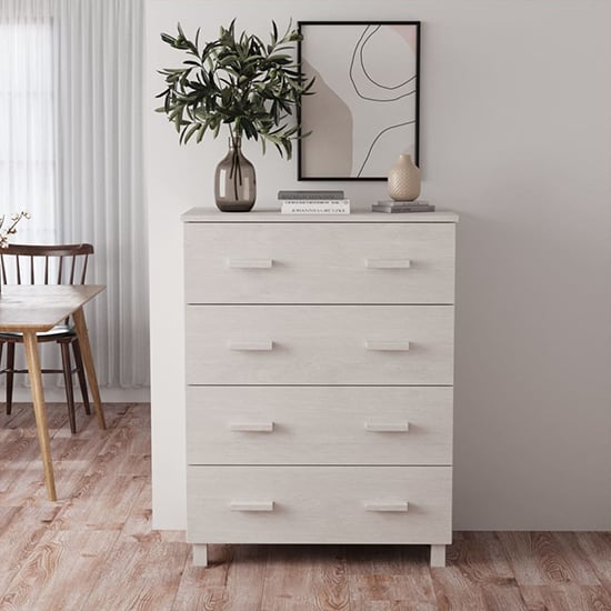 Ronen Pine Wood Chest Of 4 Drawers In White