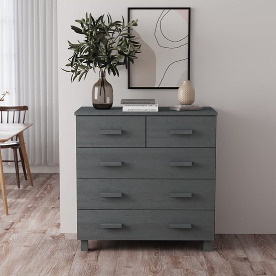 Product photograph of Ronen Pine Wood Chest Of 5 Drawers In Dark Grey from Furniture in Fashion