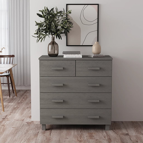 Read more about Ronen pine wood chest of 5 drawers in light grey