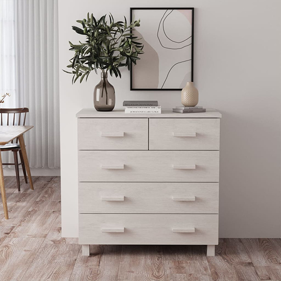 Ronen Pine Wood Chest Of 5 Drawers In White thumbnail