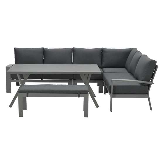 Ronke Large Corner Lounge Sofa With Dining Set In Artic Grey Furniture in Fashion