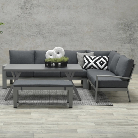 Ronke Large Corner Lounge Sofa With Dining Set In Artic Grey Furniture in Fashion