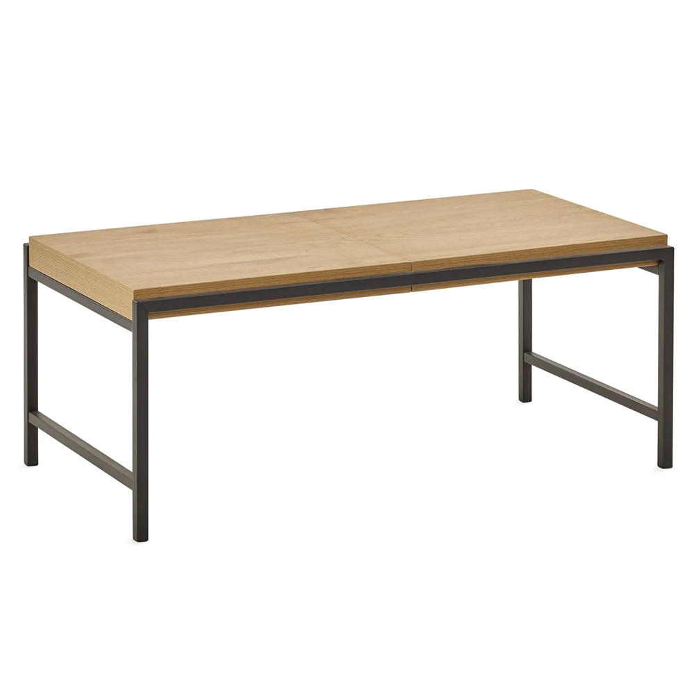 Ronks Oak Wooden Coffee Table With Black Metal Frame