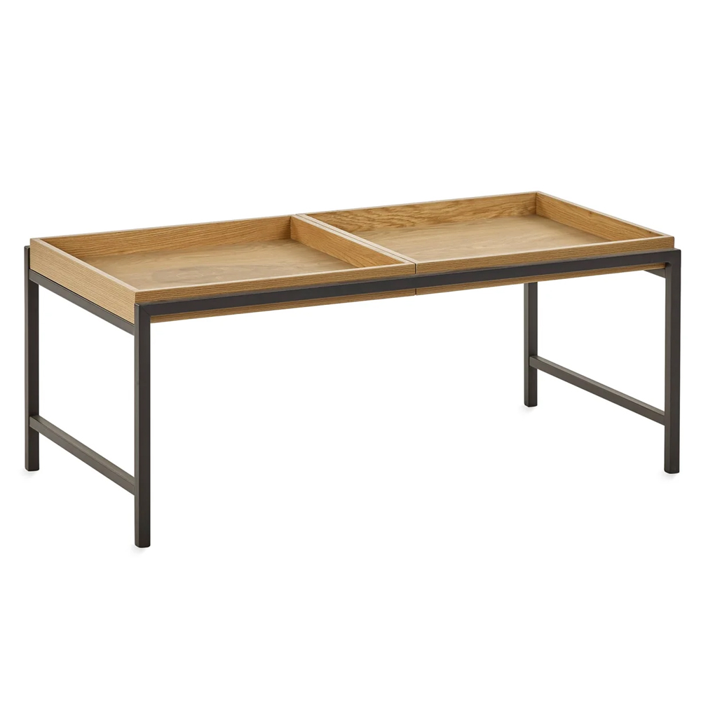 Ronks Oak Wooden Coffee Table With Black Metal Frame