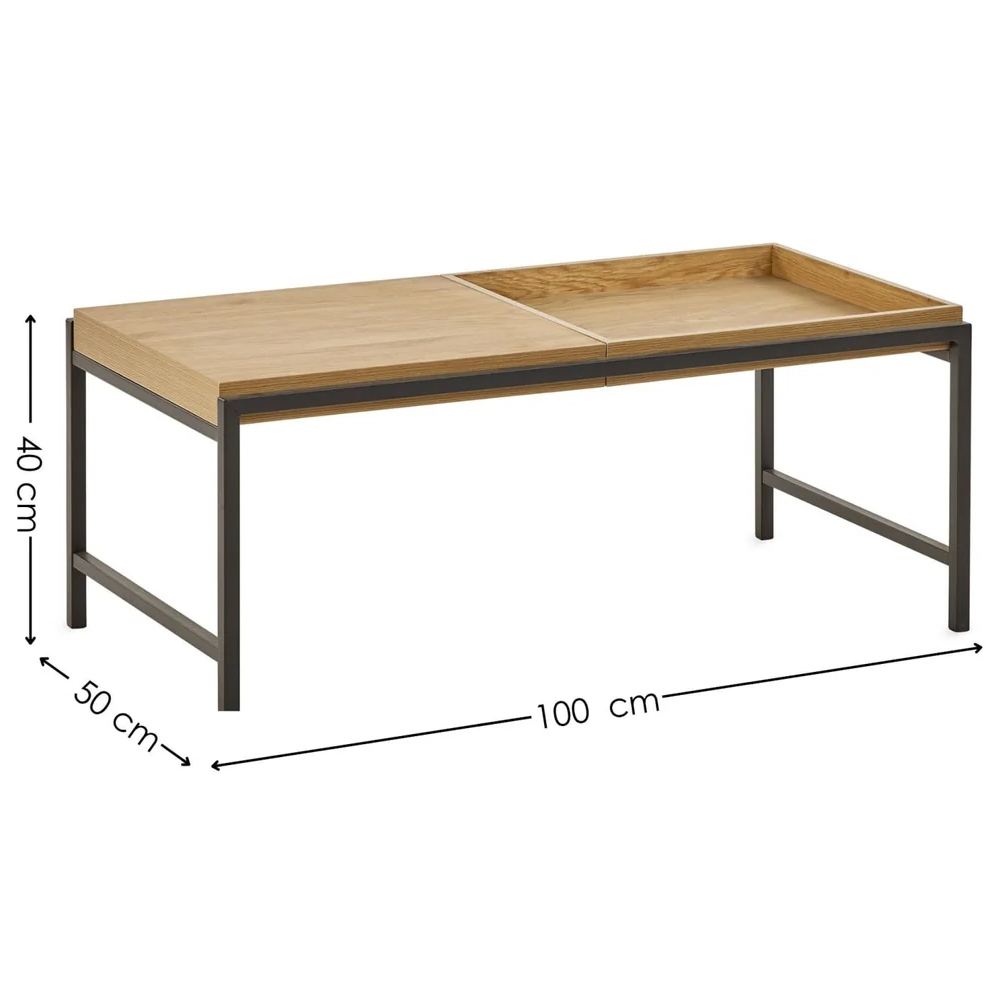 Ronks Oak Wooden Coffee Table With Black Metal Frame