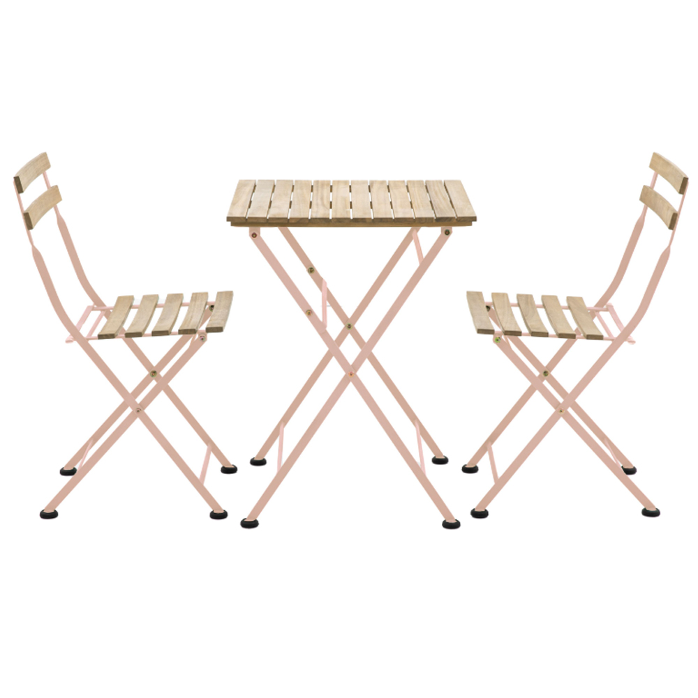 Ronks Wooden 2 Seater Bistro Set With Steel Frame In Pink