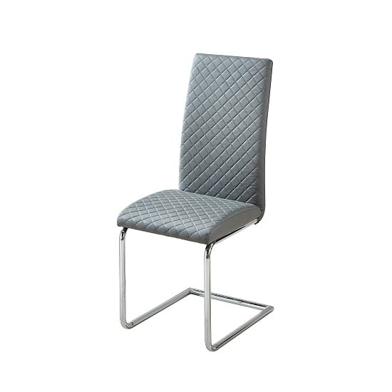 Ronn Dining Chair In Grey Faux Leather With Chrome Legs