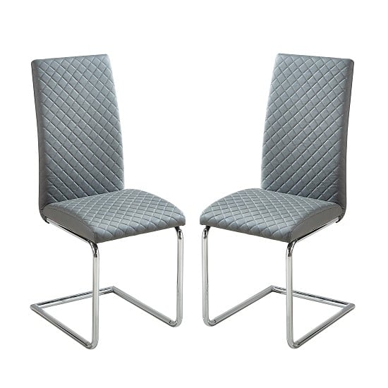 Ronn Dining Chair In Grey Faux Leather In A Pair