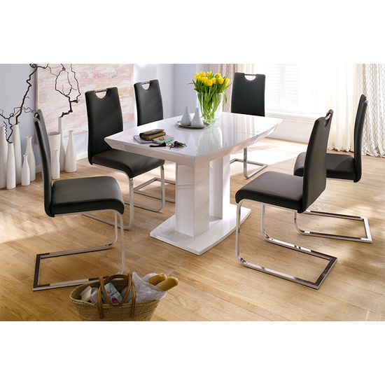 Genisimo Extendable Pedestal Dining Table Large In High Gloss