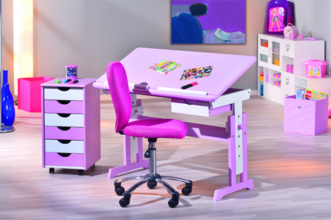 Cecilia Childrens Computer Desk In Pink Wood