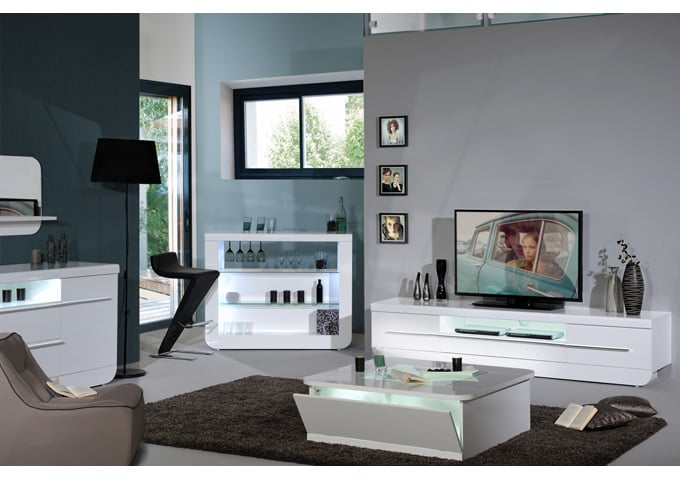 Fiesta LCD TV Stand in High Gloss White With LED Light
