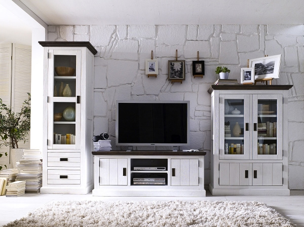 Gomera Living and Dining Room Set Gomera High Board Display Cabinet In White Acacia