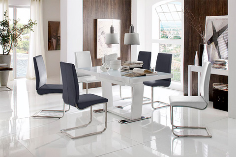 Room Set Dining Table And Chairs Lotus PU Leather Dining Chair With Chrome Legs
