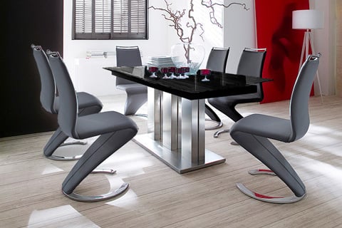 Massimo Extendable Black Glass Table With 4 Chairs 160 to 200cm