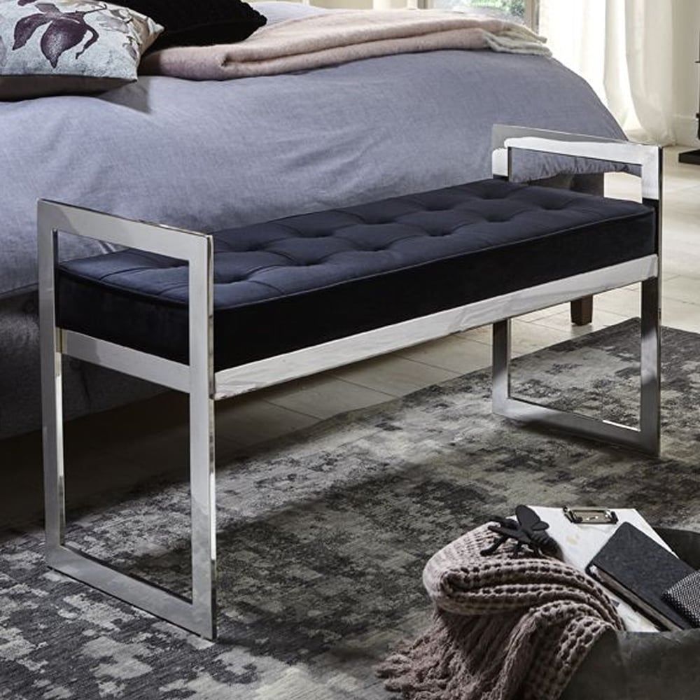 Reno Black Textile Fabric Hallway Bench With Stainless Steel Frame