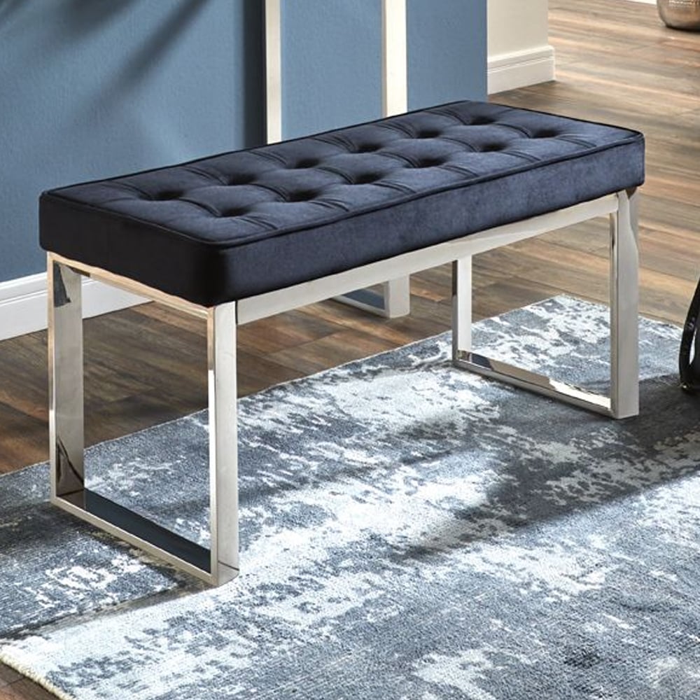 Reno Black Textile Fabric Hallway Bench With Stainless Steel Legs